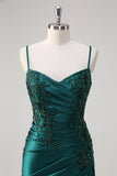 Sparkly Dark Green Mermaid Spaghetti Straps Prom Dress