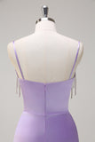 Lilac Mermaid Spaghetti Straps Ruched Corset Long Prom Dress With Beading