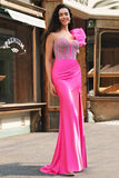 Sparkly Lilac Mermaid Beaded Corset One Shoulder Long Prom Dress