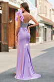 Mermaid Fuchsia One Shoulder Removable Ruffles Long Prom Dress with Slit