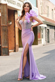 Sparkly Lilac Mermaid Beaded Corset One Shoulder Long Prom Dress