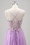 Sparkly Beaded Lilac Floral Appliques Corset Prom Dress