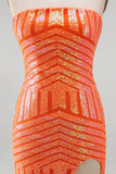 Sparkly Orange Mermaid Sequins Strapless Long Ball Dress with Slit