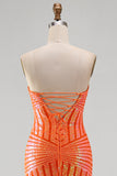 Sparkly Orange Mermaid Sequins Strapless Long Ball Dress with Slit