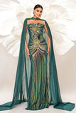 Green Sparkly Sequined Mermaid Evening Dress with Long Wrap