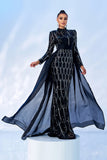 Gorgeous Black Mermaid Long Sleeves Beaded Prom Dress