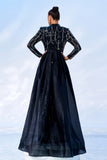 Gorgeous Black Mermaid Long Sleeves Beaded Prom Dress