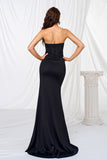 Black Mermaid Strapless Corset Hollow Out Prom Dress with Slit