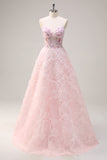 Sparkly Princess Pink Strapless Corset Floral Long Ball Dress With Sequins