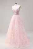 Sparkly Pink Princess Strapless Floral Corset Long Prom Dress With Sequins