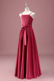 Dark Red A Line Spaghetti Straps Ruched Junior Bridesmaid Dress