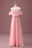 Pink Cold Shoulder A Line Junior Bridesmaid Dress