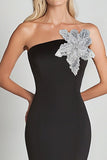 Black Mermaid One Shoulder with Sequin Flower Long Formal Dress