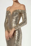 Golden Column One Shoulder Sequin Long Formal Dress