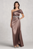 Taupe Satin One Shoulder Mother of Bride Dress