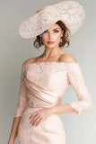 Blush Bodycon Off The Shoulder Lace Ruched Mother of The Bride Dress