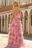 Blush Floral Printed Princess Sweetheart Tiered Long Plus Size Prom Dress