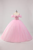 Princess Pink Ball Gown Off the Shoulder Beading Tulle Quinceanera Dress