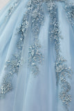 Princess Grey Blue Strapless Tulle Quinceanera Dress with Appliques