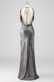 Silver Grey Sheath Swing Collar Formal Dress