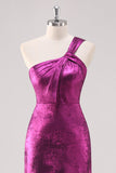 Fuchsia One Shoulder Floor Length Sheath Formal Dress