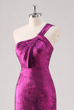 Fuchsia One Shoulder Floor Length Sheath Formal Dress