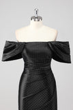 Black Sheath Off The Shoulder Formal Dress with Beadings