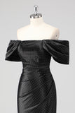 Black Sheath Off The Shoulder Formal Dress with Beadings