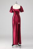 Sparkly Burgundy Off The Shoulder Formal Dress with Slit