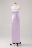 Simple Lilac Sheath Lace-Up Back Formal Dress