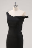 Black Cold Shoulder Sheath Asymmetrical Formal Dress