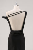 Black Cold Shoulder Sheath Asymmetrical Formal Dress