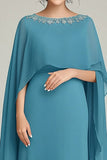 Sparkly Blue Sequins Round Neck Long Mother Of the Bride Dress with Ruffles