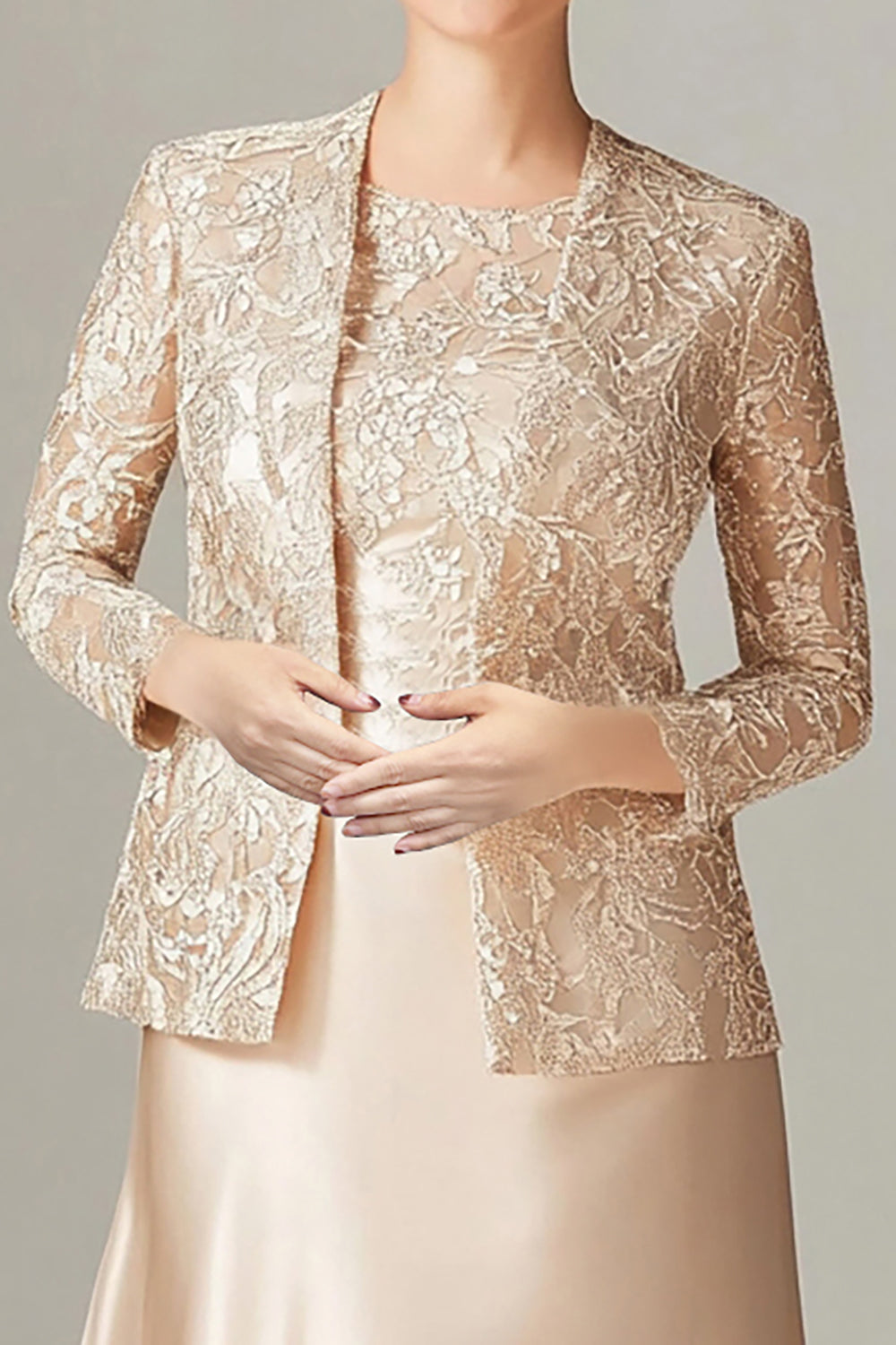 Zapaka Women Champagne Chiffon 2-Piece Mother of the Bride Dress A-line Lace Appliqued Wedding Guest Dress ZAPAKA NZ Zapaka Women Champagne Chiffon 2-Piece Mother of the Bride Dress A-line Lace Appliqued Wedding Guest Dress ZAPAKA NZ