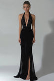 Black Halter Mermaid Formal Dress with Slit