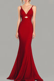 Red V-Neck Cut Out Mermaid Formal Dress