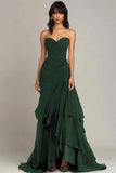Black Sweetheart Ruched Ruffled Formal Dress