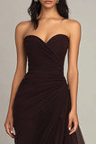 Dark Brown Sweetheart Ruched Ruffled Formal Dress