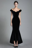 Off the Shoulder Mermaid Black Velvet Long Formal Dress