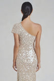 Sparkly Champagne Mermaid One Shoulder Formal Dress with Sequins