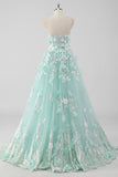 Princess Mint Ball Gown Strapless Tulle Quinceanera Dress with 3D Flowers