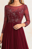 Elegant Burgundy A-line Boat Neck Mother of the Bride Dress With Beading