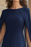 Navy Mermaid Chiffon Long Mother of the Bride Dress with Cape