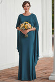 Flowy Peacock Mermaid Pleats Chiffon Ruffle Long Mother of the Bride Dress