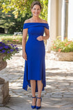 Royal Blue Mermaid Off the Shoulder Tea Length Mother of the Bride Dress