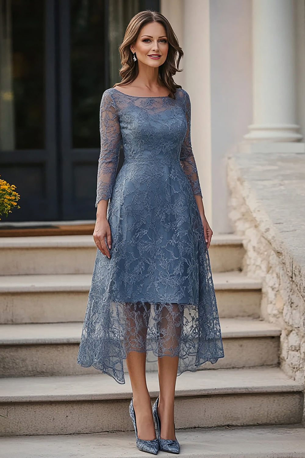 dusty blue lace midi dress Baltic Born Womens Josie Tulle Midi Dress | Dusty Blue Floral