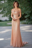 Sparkly Champagne Off The Shoulder Mother Of Bride Dress With Sequin