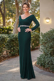 Elegant Dark Green Long Sleeve Mother Of Bride Dress With Beading