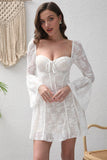 Long Sleeves Bodycon Square Neck Lace Little White Dress