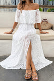 White A Line Off The Shoulder Ruffle Sleeve Wedding Guest Dress